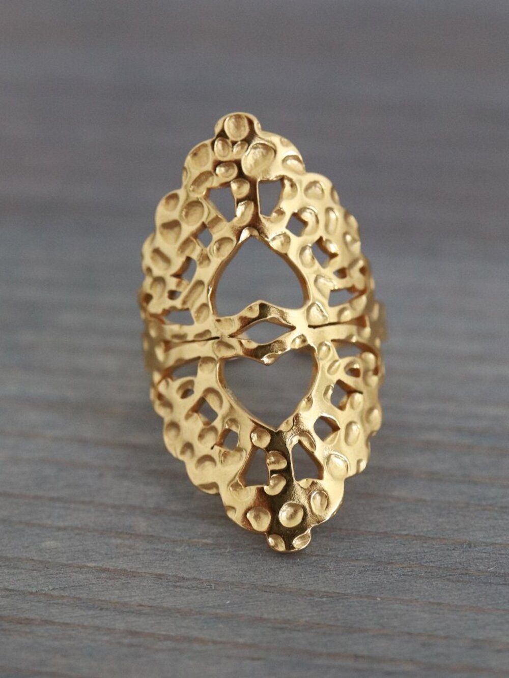 Upside Down Heart Style Cuff Ring 18k Gold Plated Stainless Steel